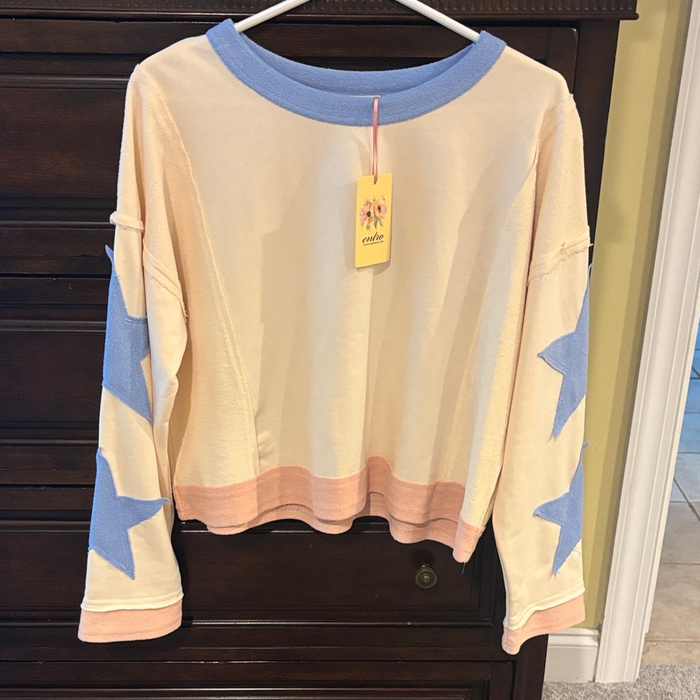 Entro Cream and Blue Star Sweater